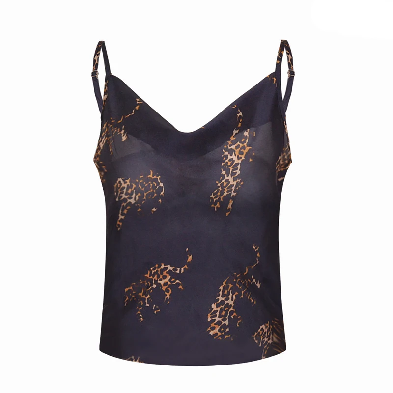 Майка женская атласная с леопардовым принтом дизайнерский укороченный топ на