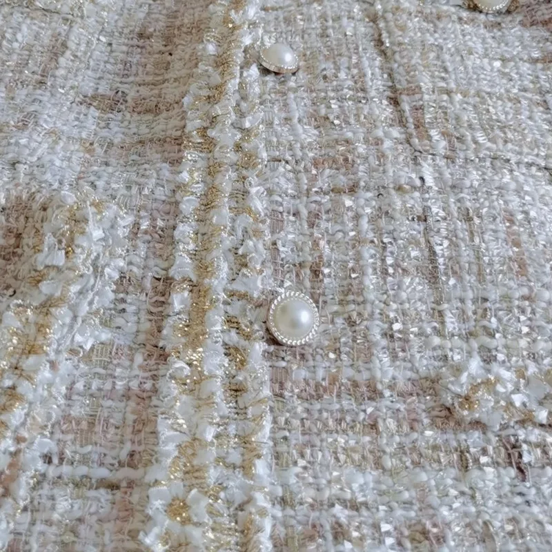 Женский твидовый костюм из двух предметов элегантный розовый с юбкой осень 2021 |