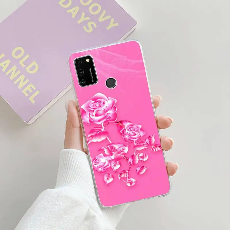 

Rose Pink Bling Phone Case For iphone 7 8 plus xs xr 11 12 mini 12 pro max Transparent nax fundas cover