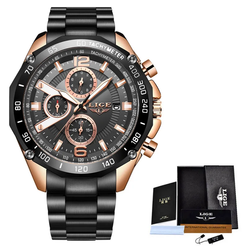 

LIGE Watches For Men Top Luxury Brand Quartz Male Clock Sport Waterproof Stainless Steel Wristwatch Men Chronograph Reloj Hombre