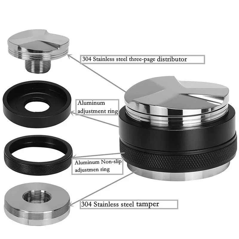 Herramienta de distribuci&oacute;n de caf&eacute; de acero inoxidable 304, martillo nivelador de polvo de caf&eacute;, compatible con portfiltro, 51/53/58mm-4