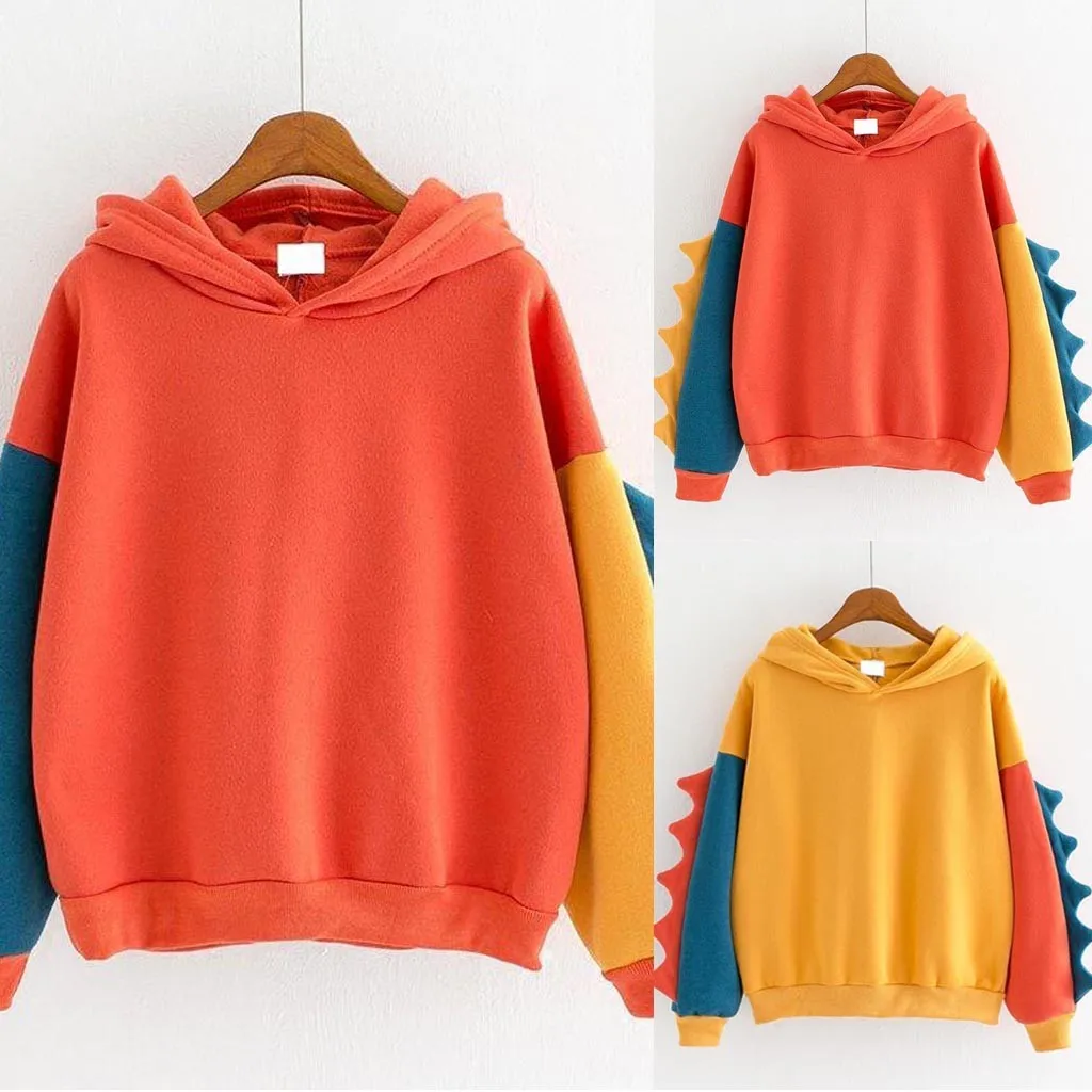 

Fashion Cute Women Casual Loose Long Sleeve Splice Dinosaur Hooded Sweatshirt Tops L0924