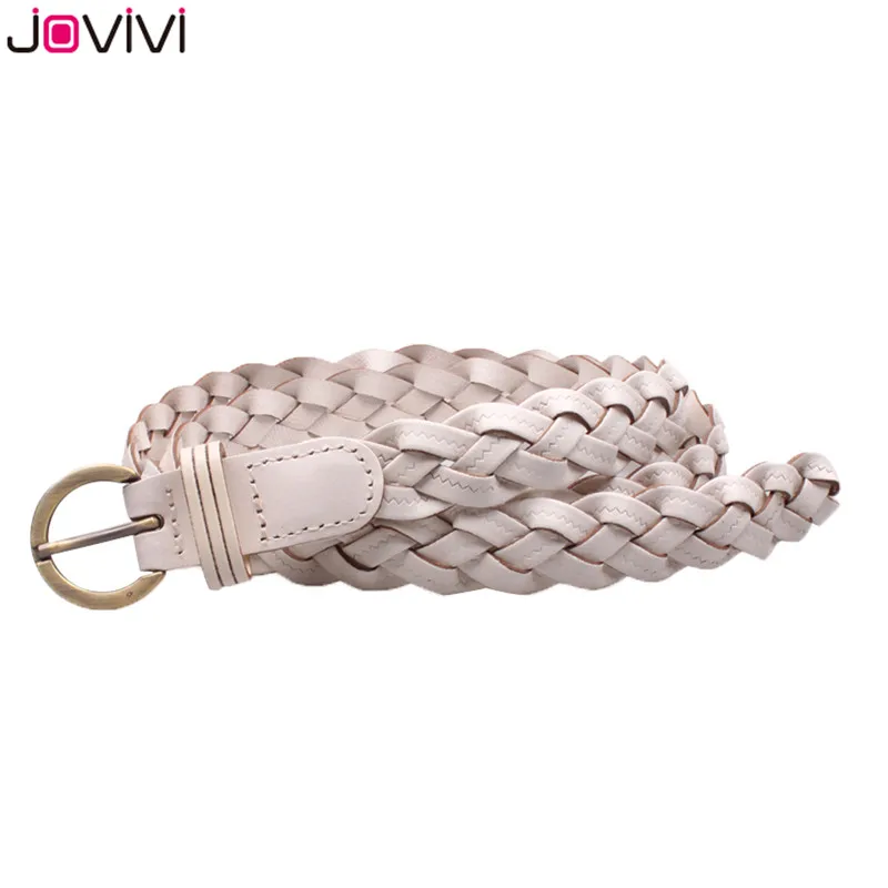 1x White Jovivi 1x пояса из натуральной кожи женские плетеные ремни из воловьей кожи тонкие женские ремни для женщин джинсовое платье модный ремень подарок на день рождения - Цвет: 1x White