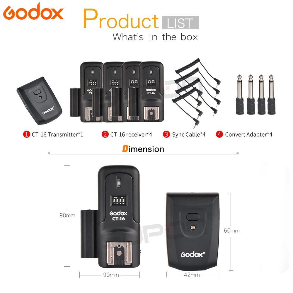 Godox CT-16 16 каналов Беспроводной радио Flash Trigger Transmitter + 4 шт. ресивер декодер