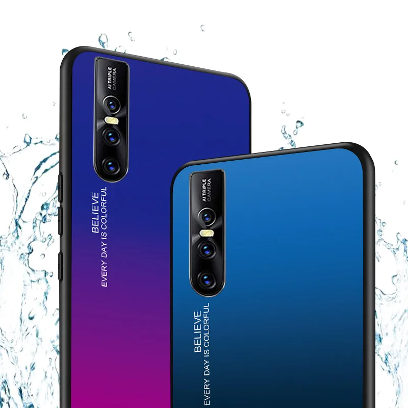 Чехол для VIVO V15 Pro чехол телефона с градиентом закаленное стекло Жесткий мягкая TPU