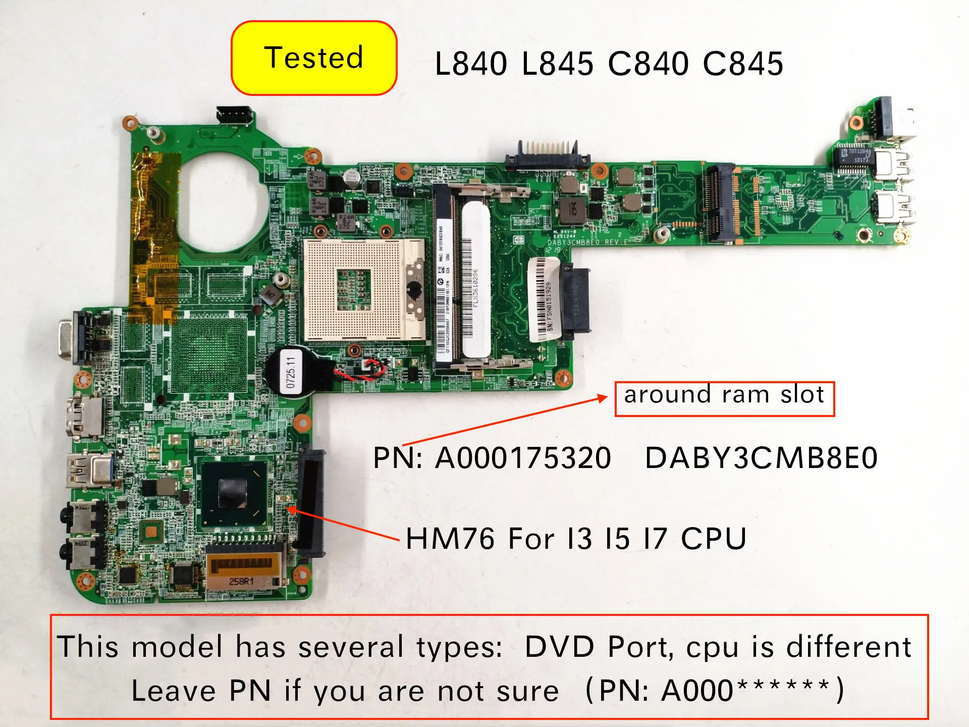 

Original A000175320 A000174120 DABY3CMB8E0 for Toshiba Satellite L840 L845 C840 C845 M800 M840 C800 L800 Laptop pc Motherboard