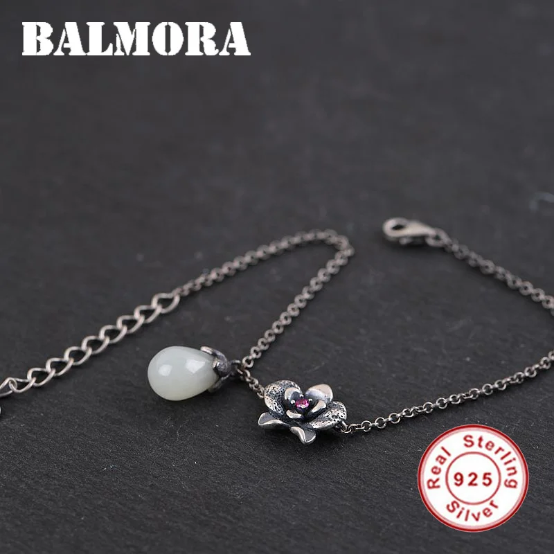 BALMORA Твердое Серебро 925 пробы цветок и браслет с халцедоном для женщин любовник Тайское Серебро Элегантные Модные Винтажные Ювелирные Изделия