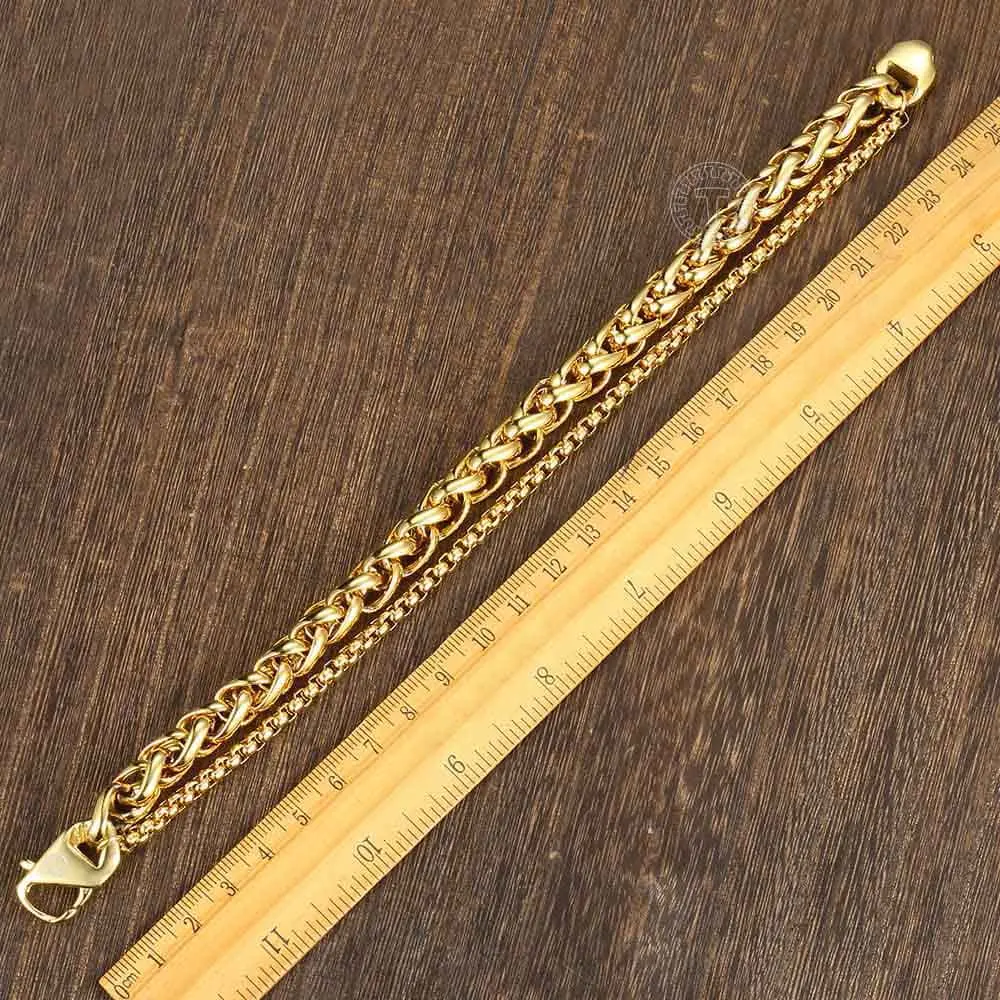 Мужской браслет в стиле хип хоп двойная цепь из нержавеющей стали с цепочкой виде