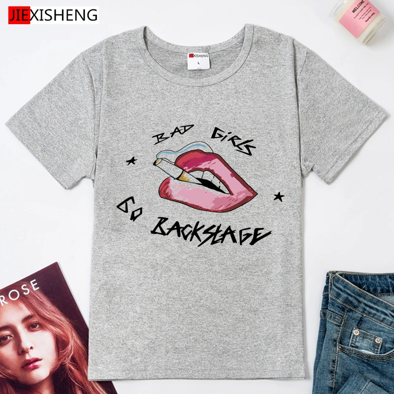 Женская футболка с коротким рукавом круглым вырезом и принтом губ|Футболки| |