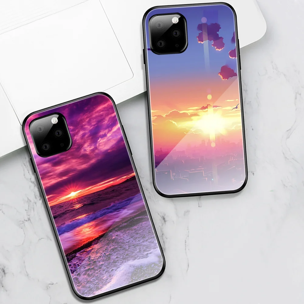 ciciber Beach Dusk sky Case for Iphone 12 case for Iphone 12 11 XR Pro XS MAX mini X 7 8 6 6S Plus SE 2020 Tempered Glass Funda