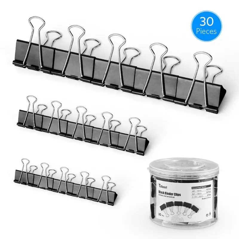 30pcs/lot Black Metal Binder Clips Colorful Paper Clamp for Book Stationery School Office Supplies Ticket Holders Documents Clip