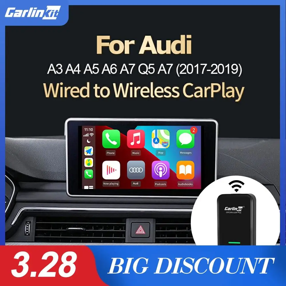 

CarlinKit New 2.0 Wireless Carplay Adapter For Audi A3 A4 A5 A6 A7 A8 Q2 Fit Original Car Wired Apple Car Play Plug Play IOS 14