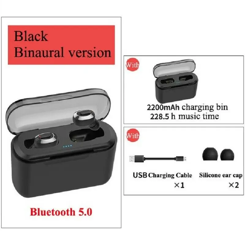 Black TWS Мини-близнецы True Беспроводной наушники в ухо стерео наушники-вкладыши TWS с спортивные наушники с bluetooth гарнитурой Водонепроницаемый с микрофоном вкладыши - Цвет: Black TWS