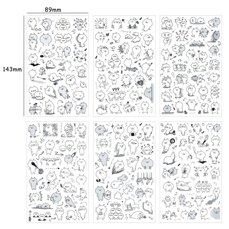 

6pcs/lot Black And White Rabbits DIY Scrapbooking Paper Adhesive Sticker Albums Supplies