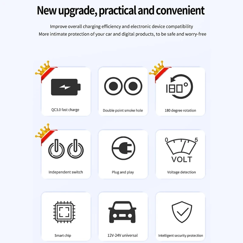 

03KB Car Charger QC3.0 Flash Charging Dual USB Ports Fast Charge Cigarette Lighter