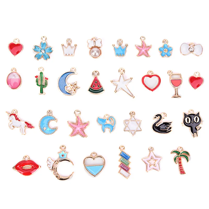 30 шт./компл. эмалевые подвески в виде животных Луны звезд фруктов сделай сам