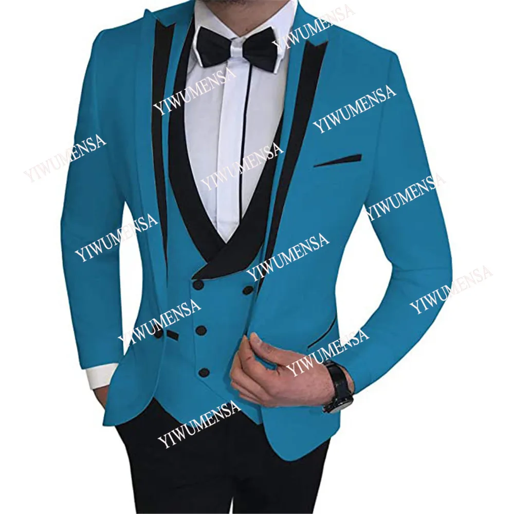 

Costume Homme Mariage Groomsman Blazers Tailor-Made Suits Slim Fit Black Lapel Wedding Tuxedos 3 Pieces Jacket+Vest+Pants Ternos