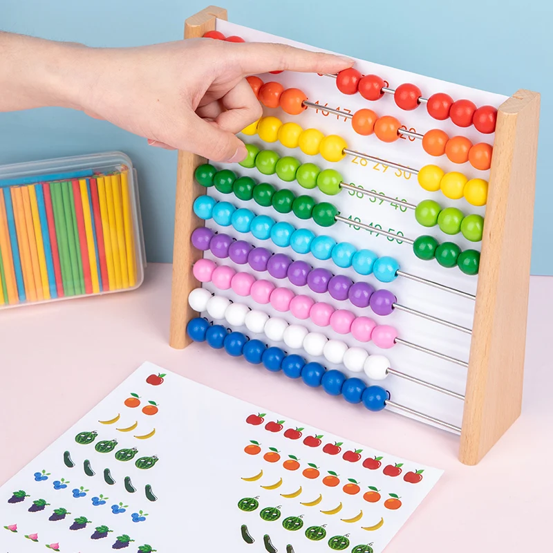 Soporte de madera Montessori para Aprendizaje de &aacute;baco para ni&ntilde;os, tablero cognitivo para contar, ayuda did&aacute;ctica, juguetes de matem&aacute;ticas para Educaci&oacute;n Temprana, regalo para ni&ntilde;os-2