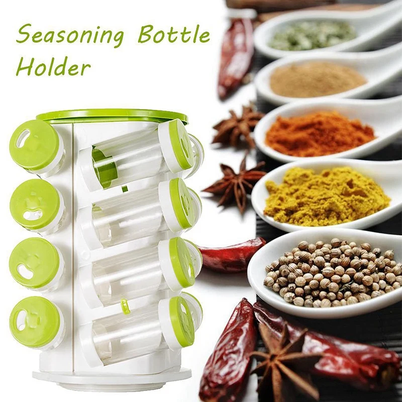 Spice Jar Pepper Shaker Box Seasoning Cans Salt Cruet Plastic Bottle Kitchen Rack Set 16Pcs Jars + 1Pc Holde | Дом и сад