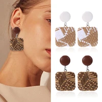 bohemian wooden rattan knit drop earrings for women fashion statement straw weave square dangle earring ladies jewelry wholesale