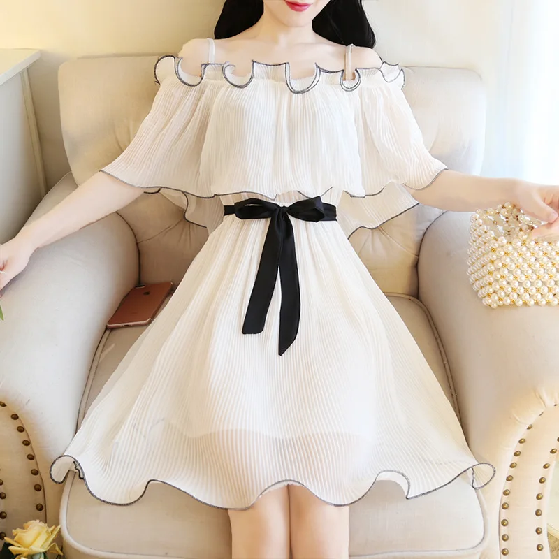 Летнее японское милое платье принцессы на бретелях сексуальное шифоновое