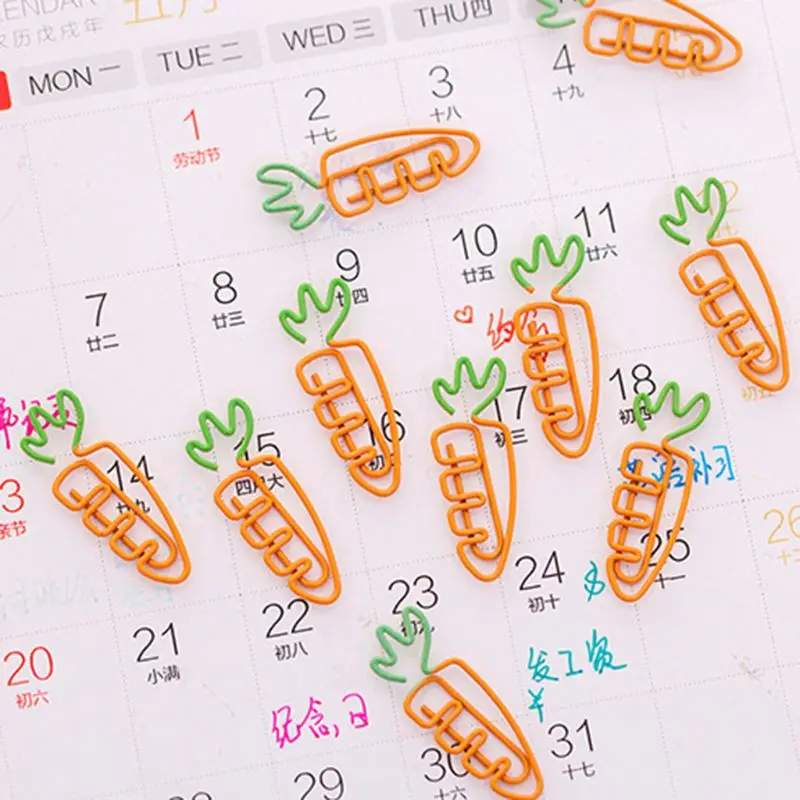 

6pcs Creative Kawaii Carrot Shaped Metal Paper Clip Pin Bookmark Stationery School Office Supplies Decoration 1XCE