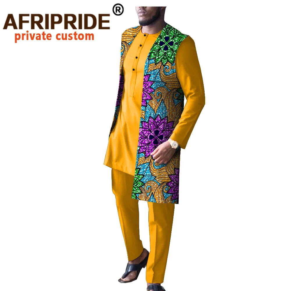 Африканская одежда для мужчин куртка с принтом + рубашка штаны комплект из 3