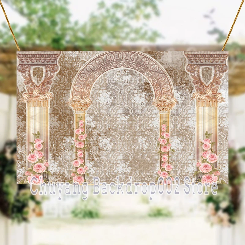 

Dried Artificial Flowers Patterns Wall Wedding Photography Backdrops Palace Door Embroidery Marriage Couple Portrait Backgrounds