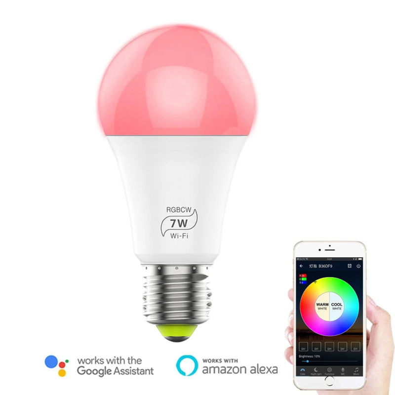 Умная Светодиодная лампа Magic 7 Вт E27 RGB Wi-Fi Беспроводная автоматическая для умного