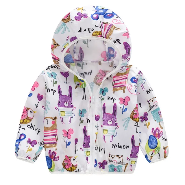 

Kids Unisex Sun Protection Clothing Coat With Hooded Zipper Cute Cartoon Print UV Protection Quick Dry Thin Jacket 2-7years