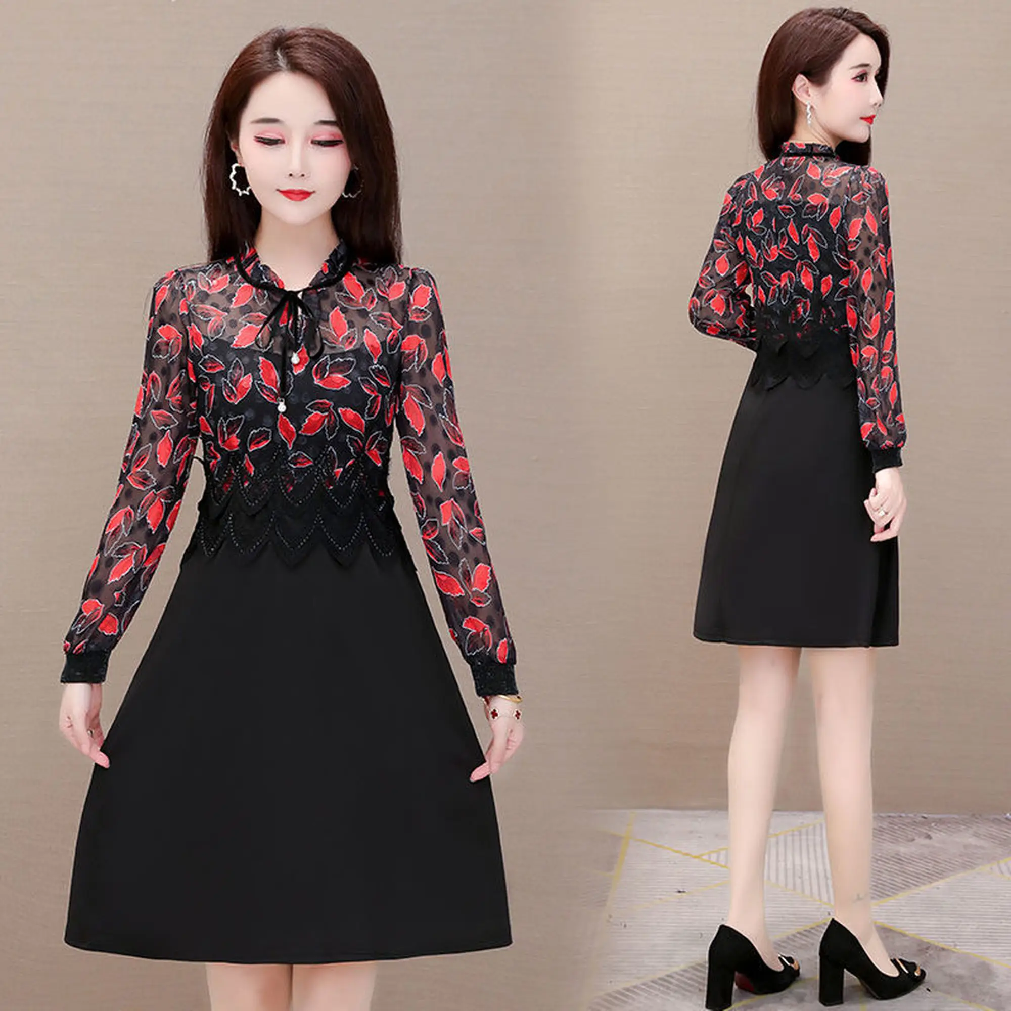 

Spring 2020 new small fragrance style with your wife's big size fat mm thin covering dress