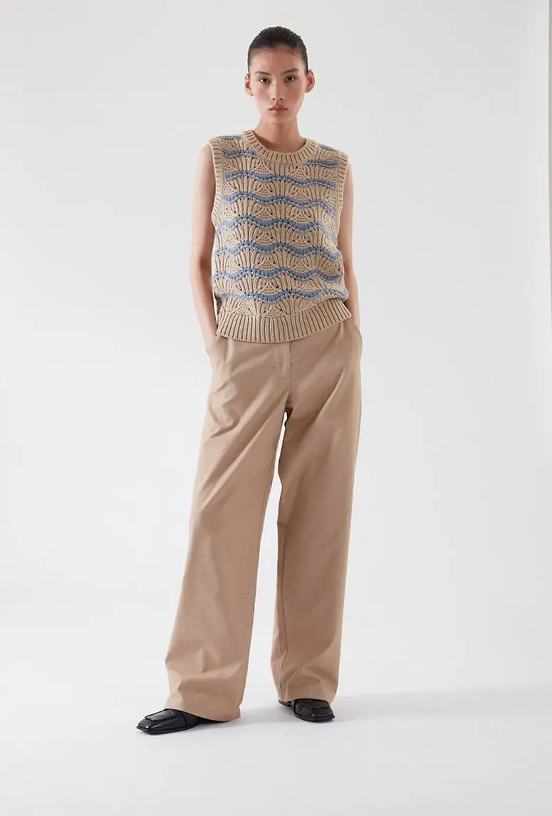 

Women Tops 2021 Fall Wavy Wavy Vest Crew Neck Sleeveless Knitted Sweater