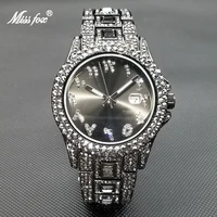 missfox black full diamond watch for men top brand luxury stainless steel watches hip hop iced out auto date waterproof clock