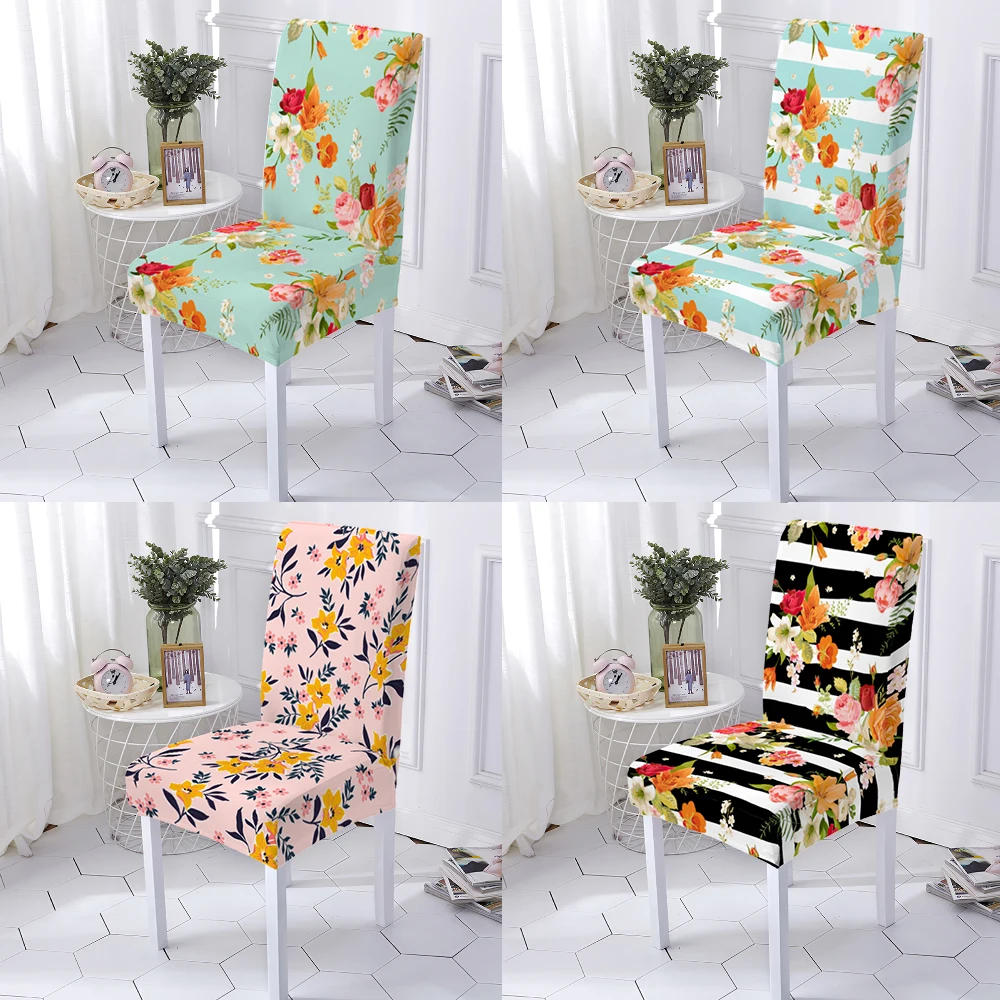 

Flower Pattern P High Living Chair Covers Classical Chair Slipcover Chairs Kitchen Spandex Seat Cover Wedding1/2/4/6 pcs
