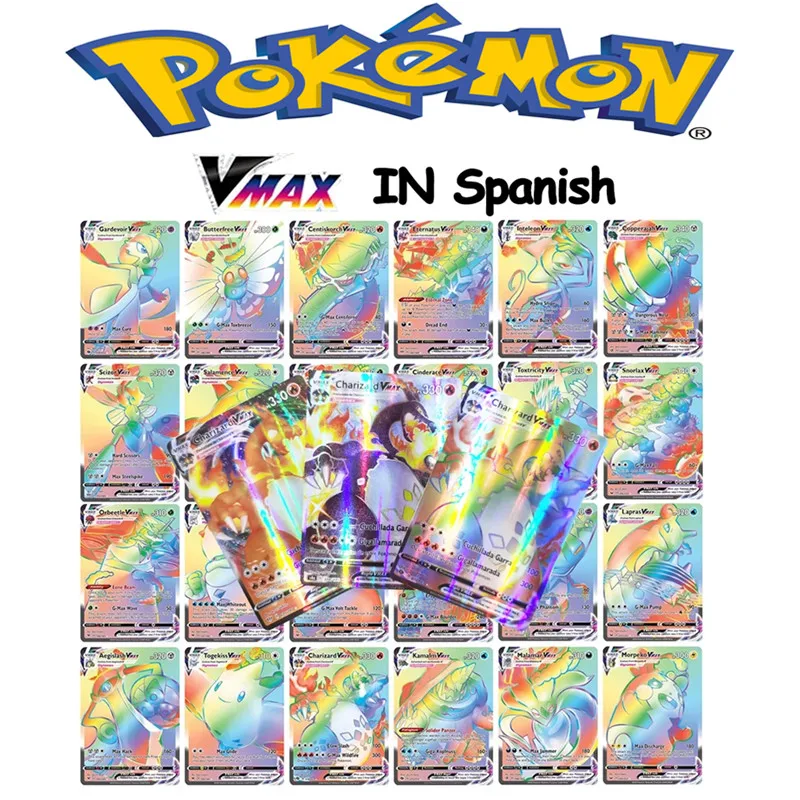 Pokemon versi&oacute;n en espa&ntilde;ol Charizard V VMAX equipo brillante Super brillante tarjeta de juego de tarjeta de batalla comercial de los ni&ntilde;os juguetes de regalo-0