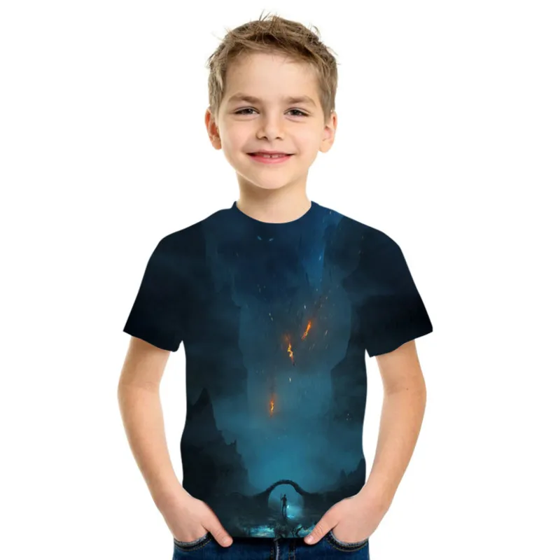 

2021 summer boys and girls short-sleeved 3D printed clothing, casual and loose 4T-14T children's clothing, men and women like fa