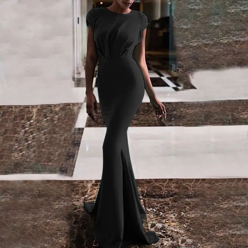 Элегантное Длинное Вечернее Платье с открытой спиной простое черное вечернее