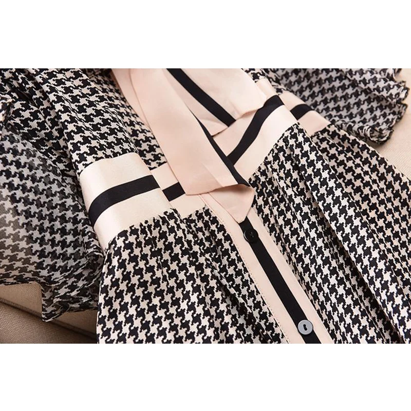 

Sister Fara Chic Lace Up Bow Houndstooth Women's Dress 2021 Summer Split Knee-Length Dress Short Sleeve Casual Women's Dresses