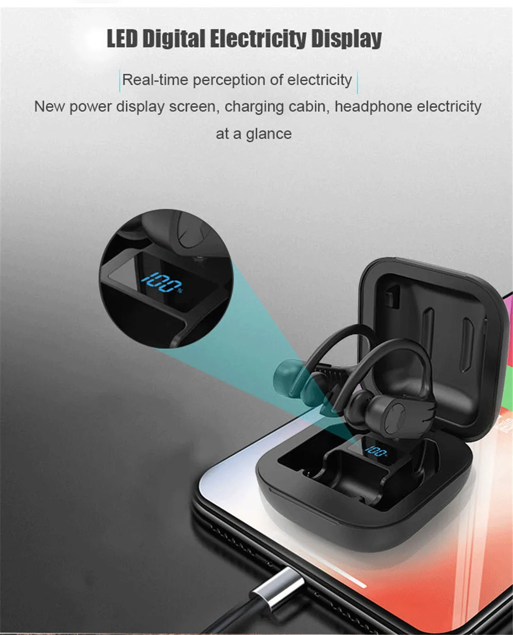 Caletop Bluetooth 5,0, Беспроводные спортивные наушники, ушные крючки, водонепроницаемые наушники со светодиодным дисплеем, спортивные наушники PK Q62 Q32