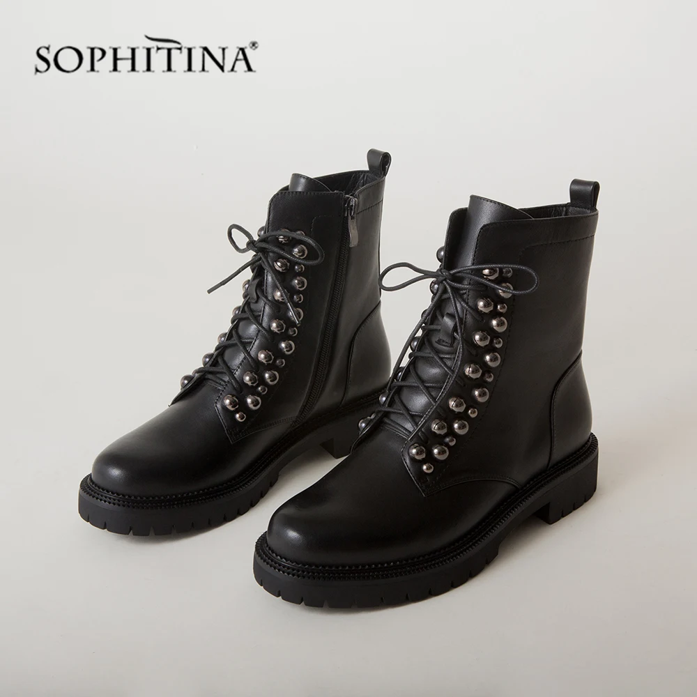 SOPHITINA/ботильоны Высокое качество Цвет черный Натуральная кожа Сохраняющая тепло