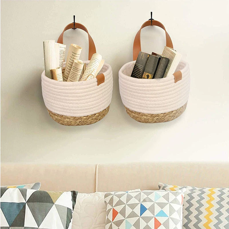 

2 Packs Wall Hanging Baskets with Handle Storage Bins,Woven Basket Organizer for Flower Plants,Toys