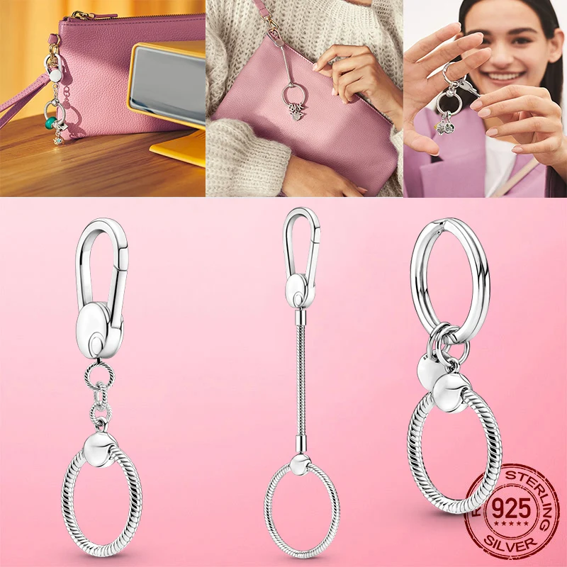 

Silver Keychain Pendant 925 Silver Keychain 925 Original Charm Beads fit for Pandora Bracelet DIY Accessories Jewelry