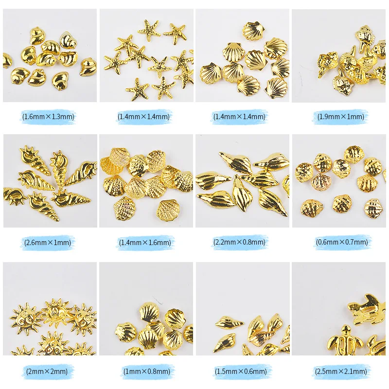 

12 Grids Mixed Sea Star Shell Decoration Turtle Conch Alloy 3D Rivet Art Tool Nail Studs Accessories Manicure