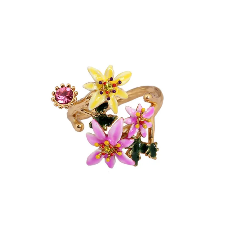 

European and American Fashion Lily Ring Sen Series Fresh Ring Personality Creative Flower Open Ring Hand-painted Enamel Bracelet