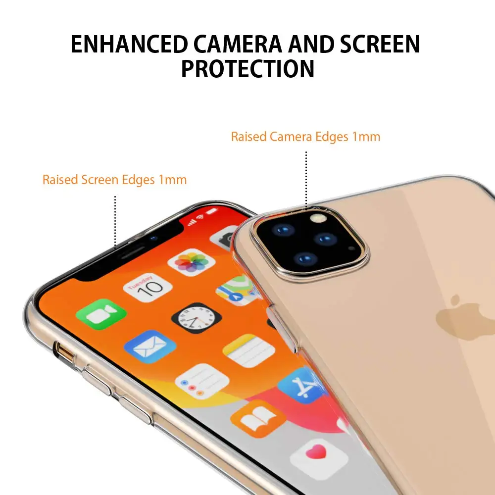 Slim Thin Clear Soft For iPhone 11 Pro Max Case Premium Flexible Chrome Bumper Transparent TPU Back Plate Cover |