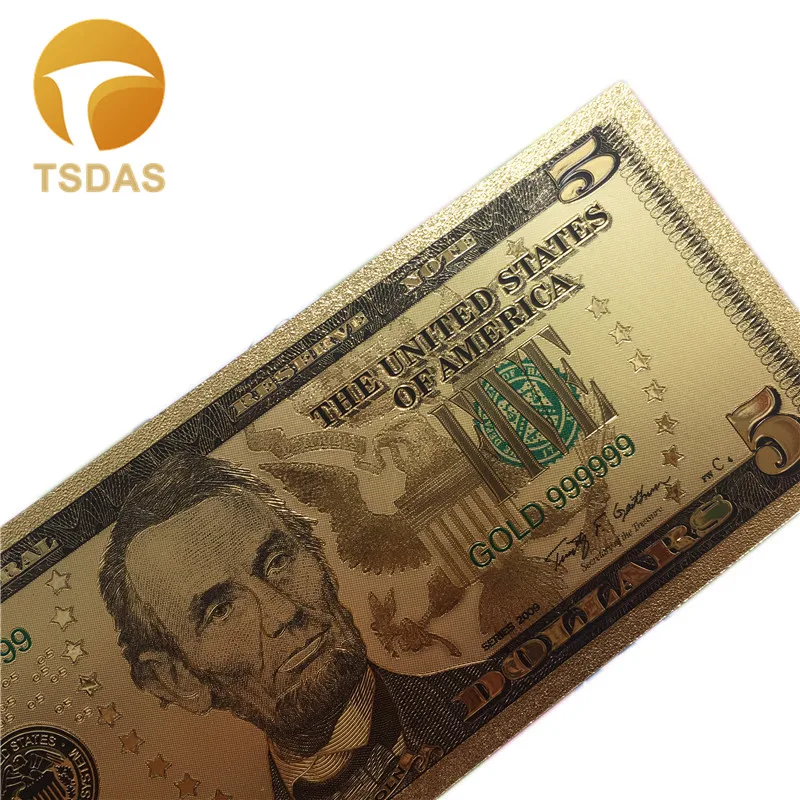 Цветные банкноты США $5 долларов Американский счет 999 золотые для коллекции