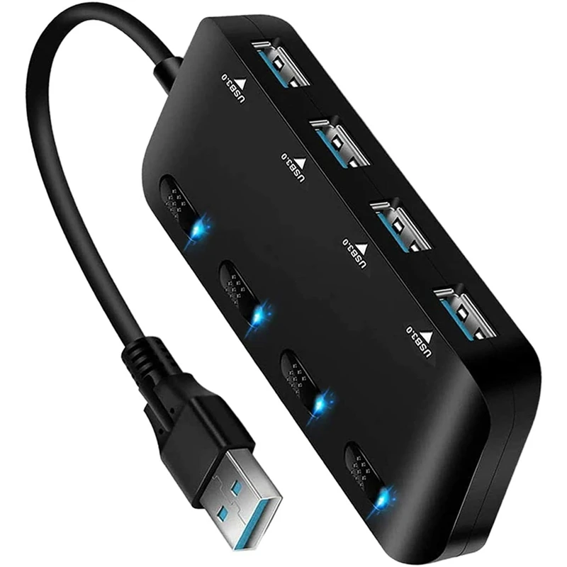 

Концентратор USB 3,0, Ультратонкий USB-разветвитель, 4-портовый удлинитель USB с индивидуальным переключателем ВКЛ./ВЫКЛ., дополнительный концент...