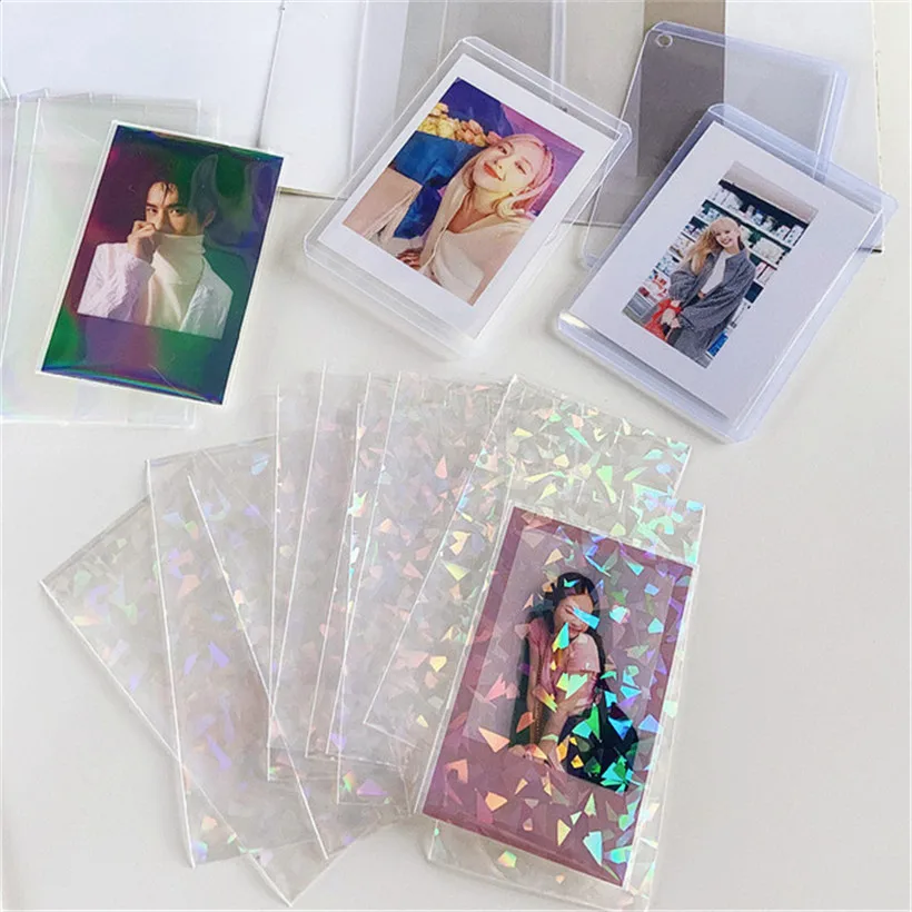 30pcs Clear Laser Neon Stars Flashing Card Sleeves Protector For 3inch Postcard Photo Album Women Men ID Credit Holder Bag | Багаж и сумки