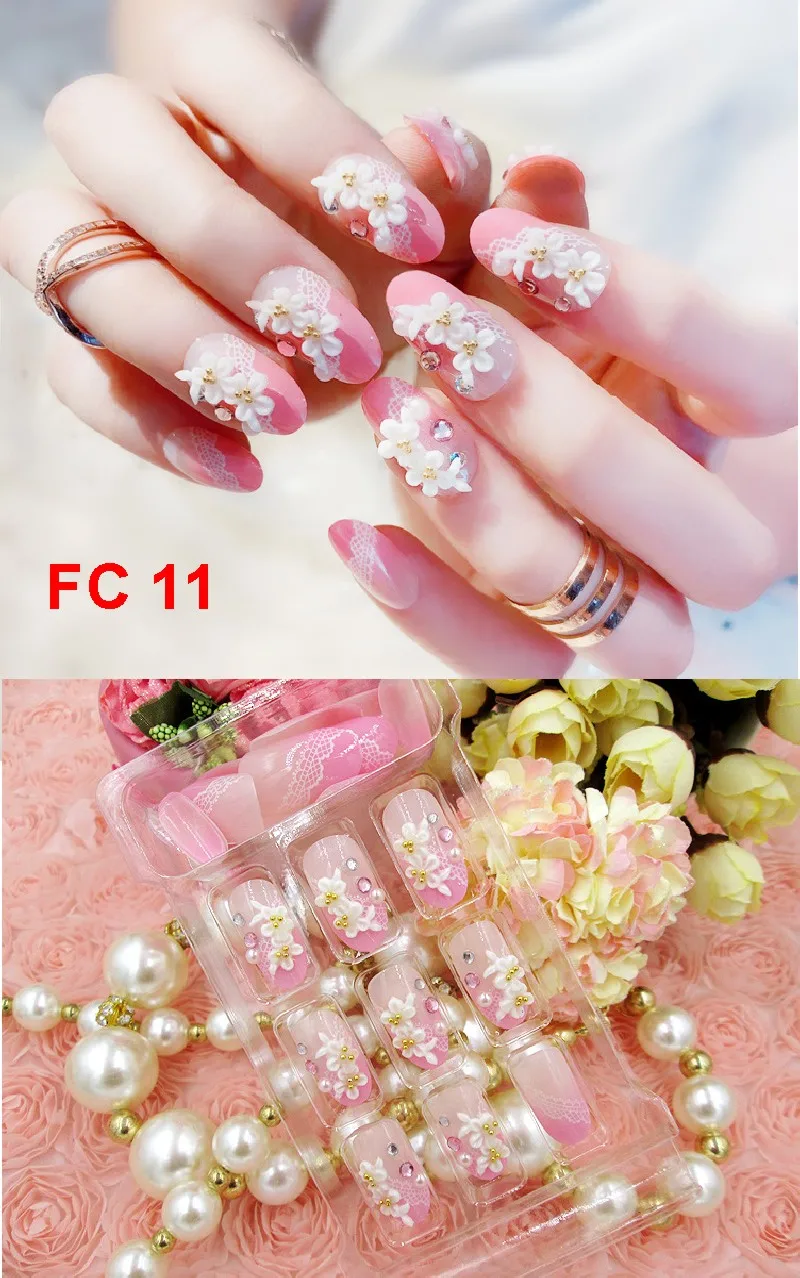 FC 11 24 шт./компл. элегантные накладные ногти черный, белый цвет полоса Цвет микс шикарные короткие накладные ногти для ног с жемчужные стразы квадратные акриловые накладные ногти - Цвет: FC 11