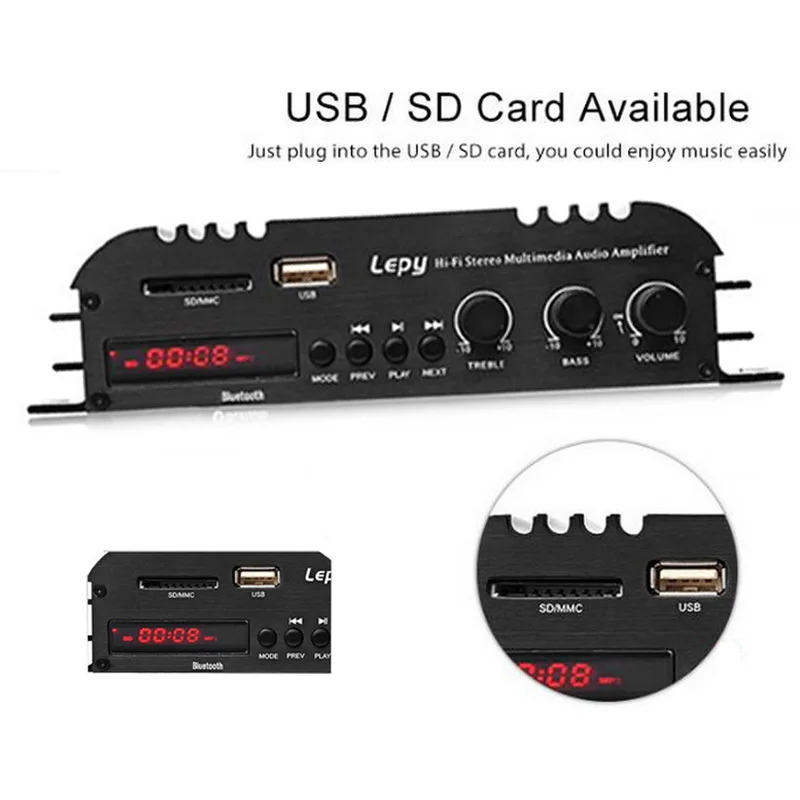 Автомобильный цифровой плеер без адаптера Φ Lepy Bluetooth HIFI Stereo Audio Power 2CH 45W домашняя